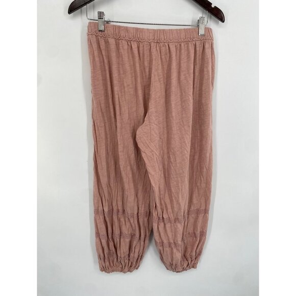 FREE PEOPLE Women's PINK Cropped Joggers LOOSE FIT Size SMALL LACE - Picture 3 of 3